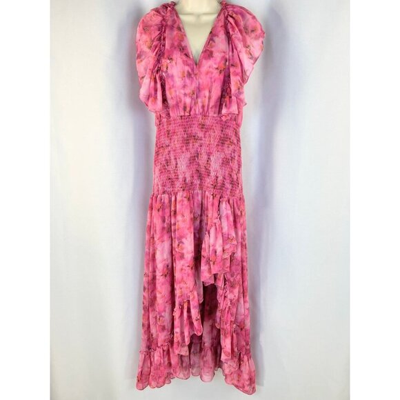 NEW MISA Los Angeles Pink Bo Ruffle Maxi Dress $460 - Picture 3 of 13